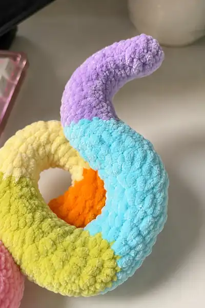 Pastel Spiral Snake Amigurumi Pattern step 2 - assembly progress