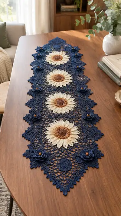 Sunflower Lace Table Runner Pattern step 1 - construction progress