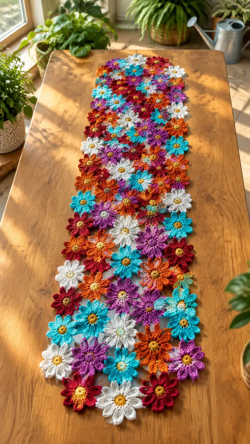 Crochet Floral Table Runner Pattern crochet pattern - detailed view of completed project