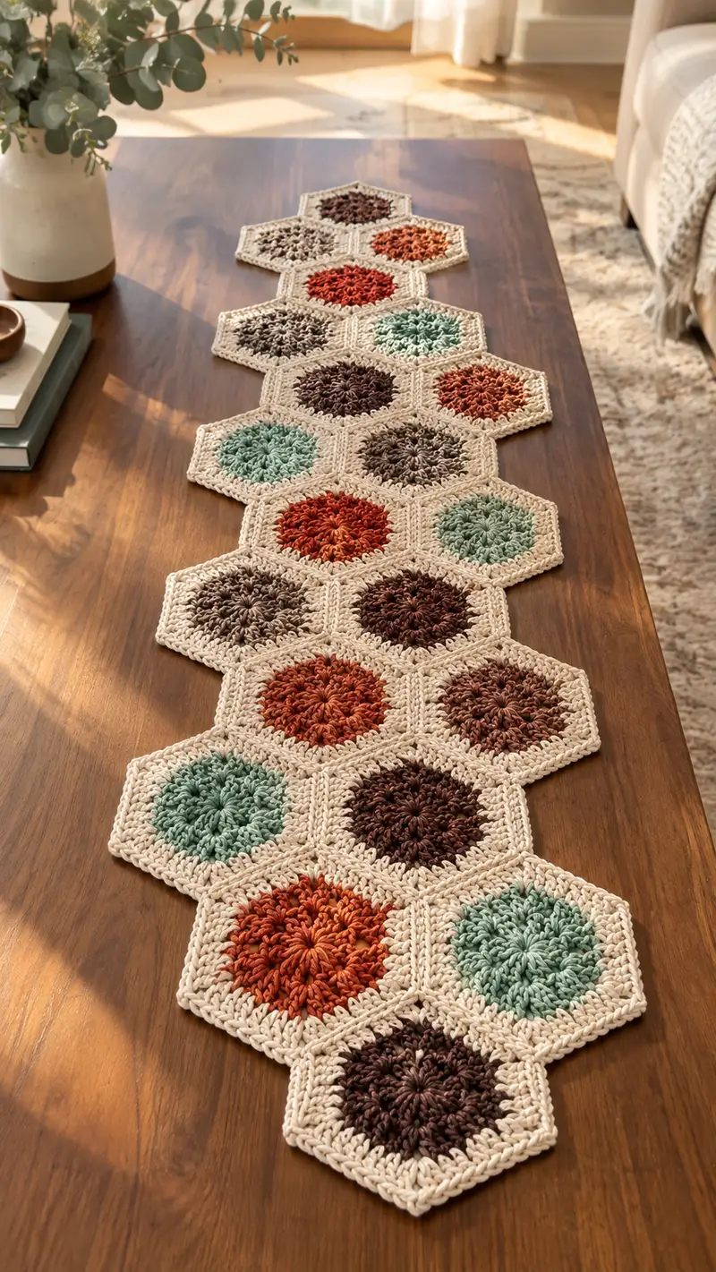Textured Hexagon Table Runner Pattern crochet pattern - detailed view of completed project