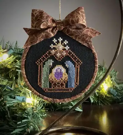 God With Us Cross-Stitch Ornament Pattern step 1 - construction progress