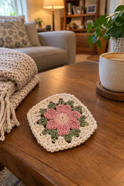 Vintage Floral Granny Square Pattern step 2 - assembly progress