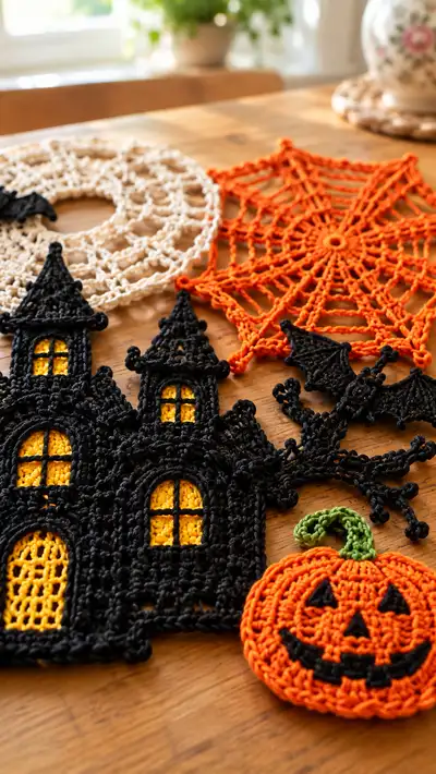 Halloween Table Runner Motif Set Pattern step 2 - assembly progress