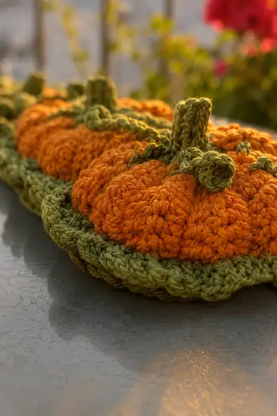 Chunky Bobble Pumpkin Table Runner Pattern step 2 - assembly progress