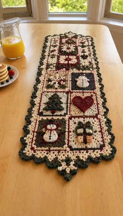 Burgundy And Forest Green Christmas Panel Runner Pattern step 1 - construction progress