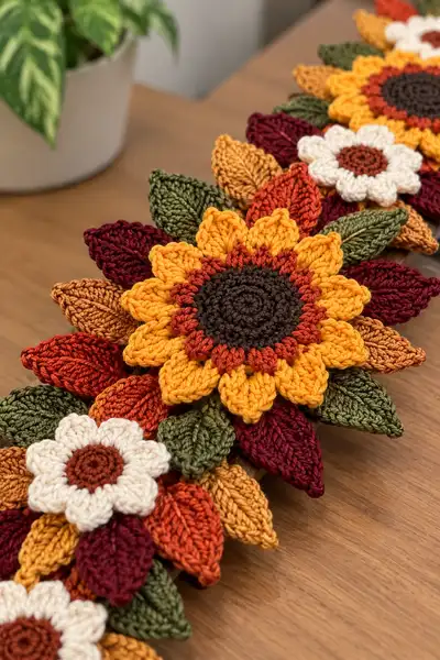 Autumn Sunflower Garland Pattern step 2 - assembly progress