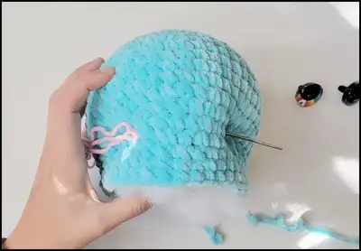 Blue the Dumbo Octopus Amigurumi Pattern step 4 - final assembly and finishing