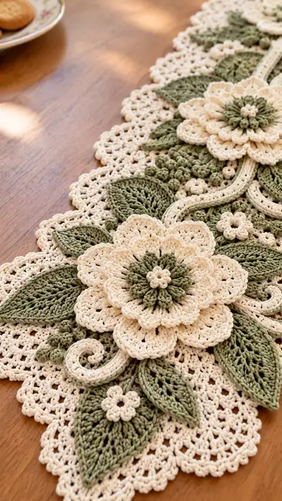 Vintage Floral Lace Table Runner Pattern step 2 - assembly progress