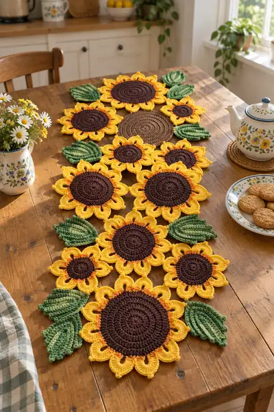 Sunflower Table Runner Pattern step 1 - construction progress
