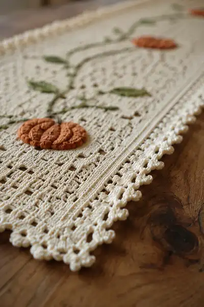 Ivory Pumpkin Vine Table Runner Pattern step 2 - assembly progress
