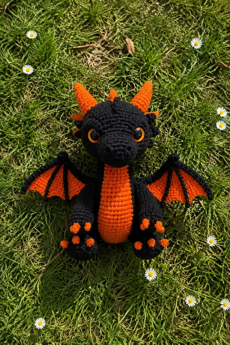 Mini Spooky Dragon Amigurumi Pattern crochet pattern - detailed view of completed project