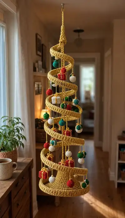 Spiral Hanging Christmas Tree Mobile Pattern step 1 - construction progress