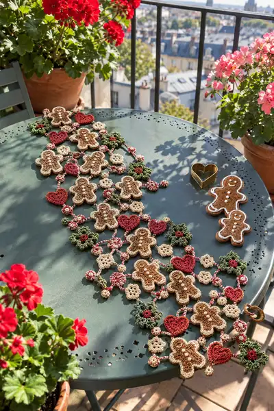 Gingerbread Motif Crochet Christmas Table Runner Pattern step 1 - construction progress