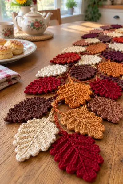 Autumn Ombre Oak Leaf Strip Table Runner Pattern step 2 - assembly progress