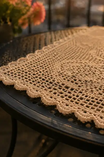 Vintage Rose Filet Crochet Table Runner Pattern step 2 - assembly progress