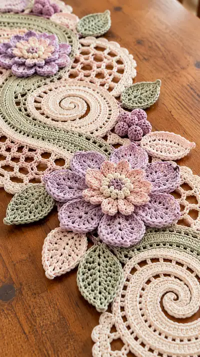 Floral Lace Table Runner Pattern step 2 - assembly progress