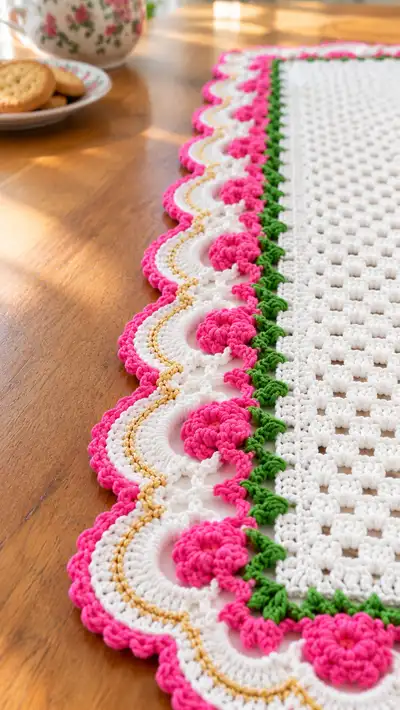 Vintage Rose Scallop Table Runner Pattern step 2 - assembly progress