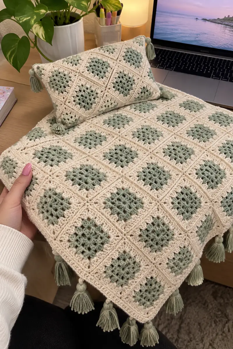 Peaceful Boho Desert Bedspread Pattern crochet pattern - detailed view of completed project
