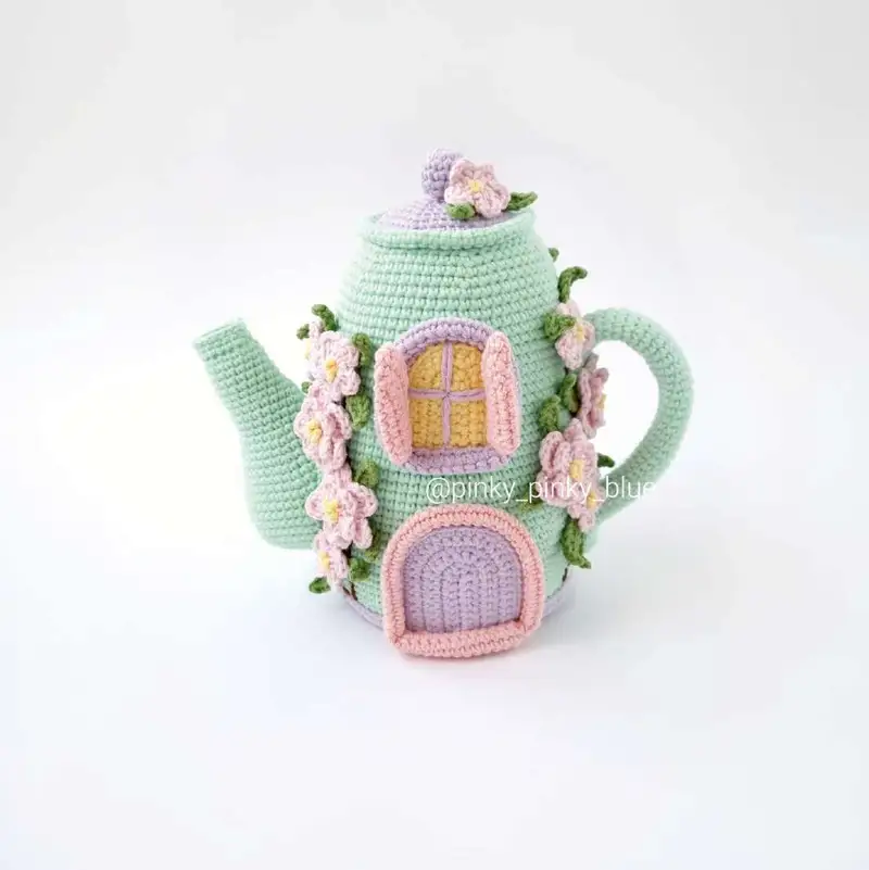 Free Intermediate crochet pattern: Spring Teapot House Amigurumi Pattern - Easy to follow tutorial