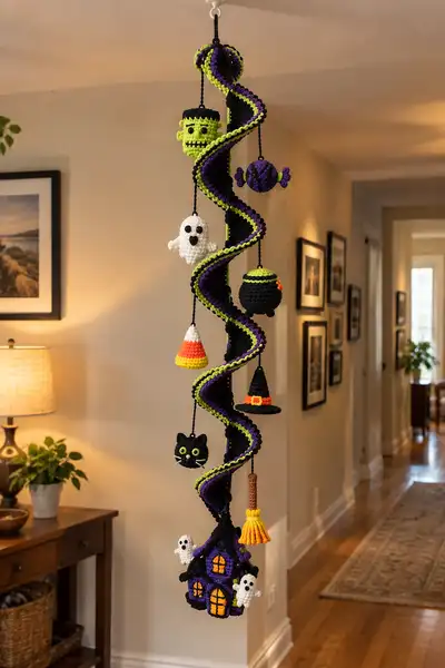 Halloween Spiral Mobile Amigurumi Pattern step 1 - construction progress