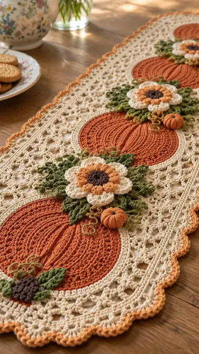 Autumn Pumpkin Table Runner Pattern step 2 - assembly progress