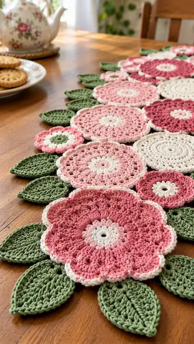 Blossom Trail Table Runner Pattern step 2 - assembly progress