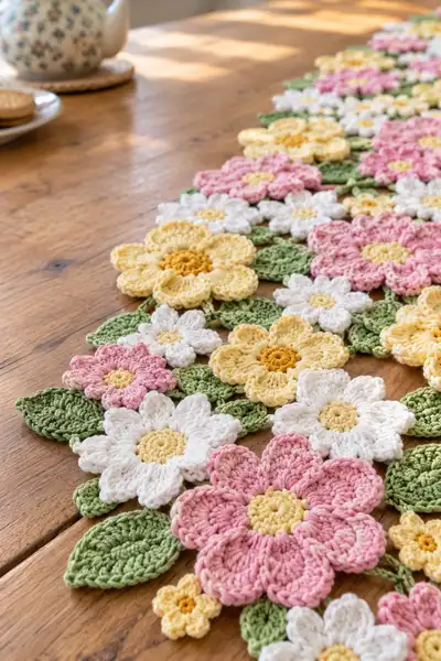 Spring Meadow Floral Table Runner Pattern step 2 - assembly progress