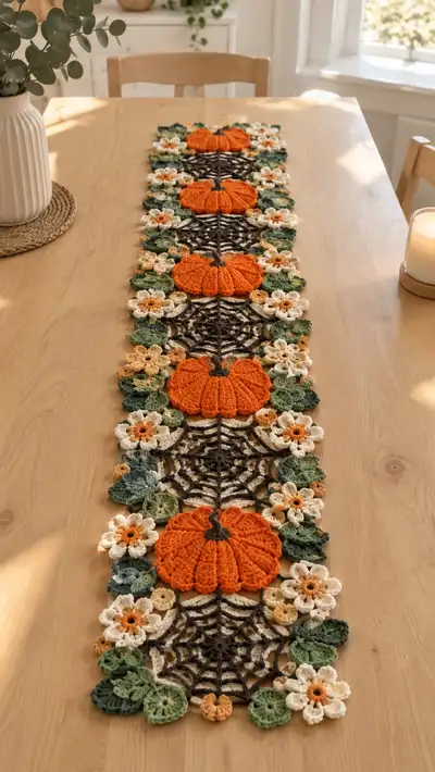 Orange Pumpkin And Cream Flower Table Runner Pattern step 1 - construction progress