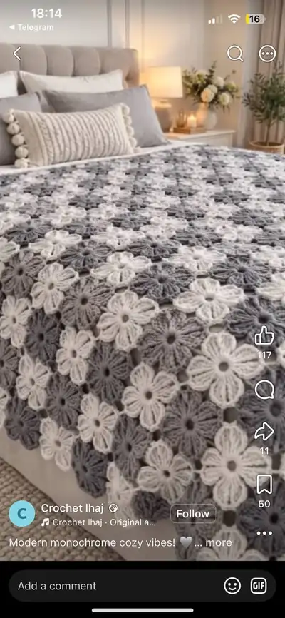 Grey Flowers Bedspread Pattern step 1 - construction progress