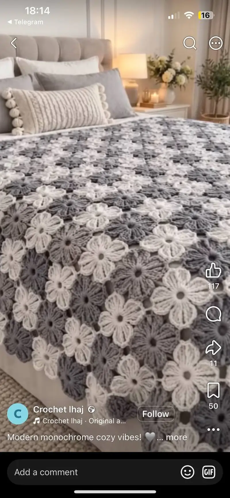 Grey Flowers Bedspread Pattern crochet pattern - detailed view of completed project