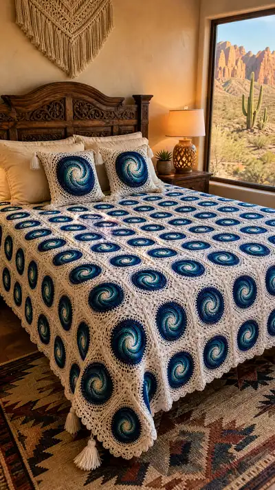 Ocean Spiral Granny Square Bedspread Pattern step 1 - construction progress
