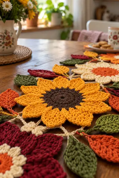 Autumn Floral Table Runner Pattern step 2 - assembly progress