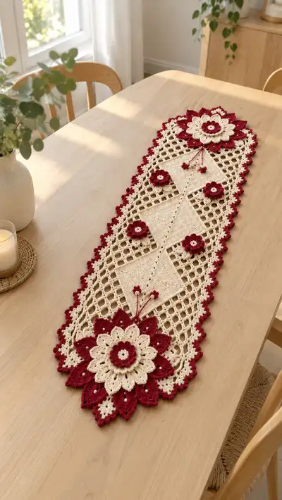 Elegant Floral Crochet Table Runner Pattern step 1 - construction progress