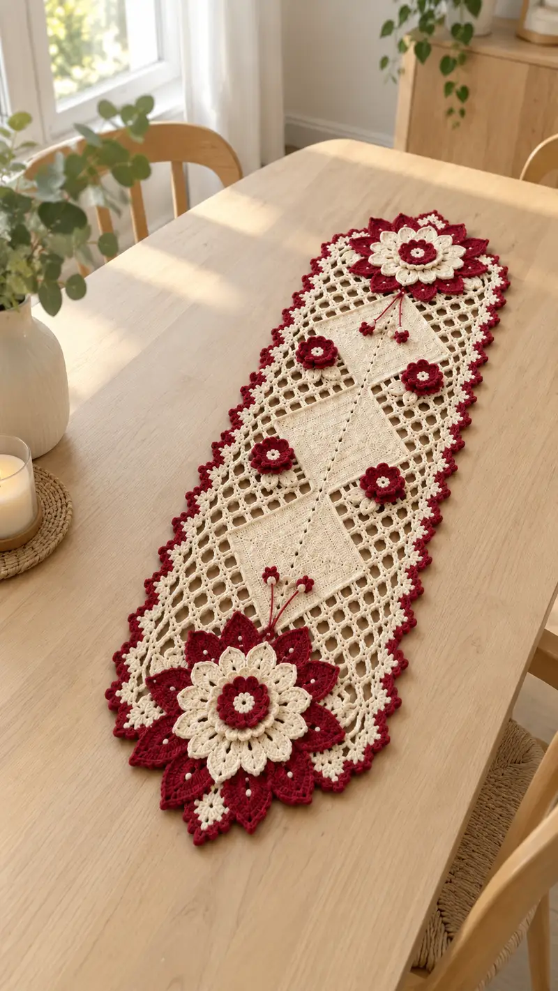 Elegant Floral Crochet Table Runner Pattern crochet pattern - detailed view of completed project