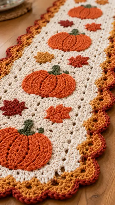Autumn Pumpkins Table Runner Pattern step 2 - assembly progress
