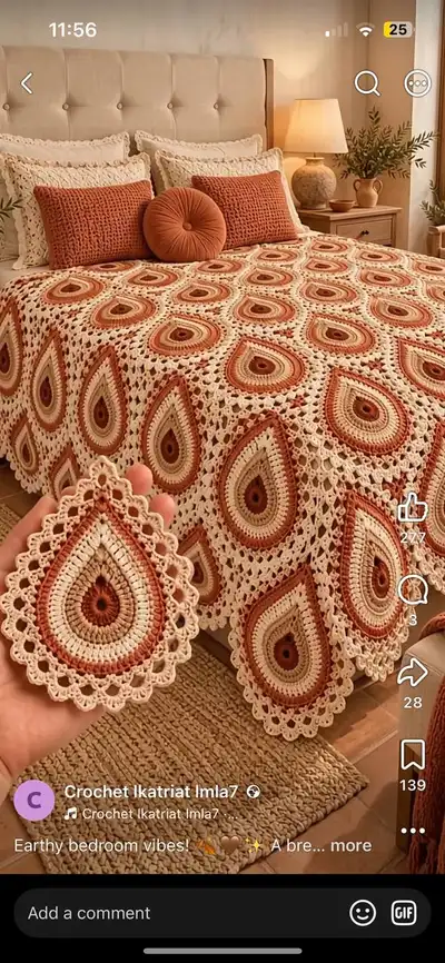 Terracota Teardrop Bedspread Pattern step 1 - construction progress