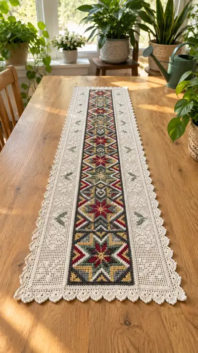 Geometric Nordic Table Runner Pattern step 1 - construction progress