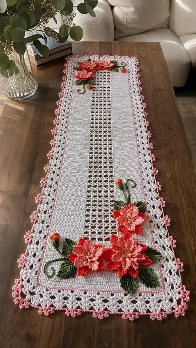 Elegant Floral Table Runner Pattern step 1 - construction progress