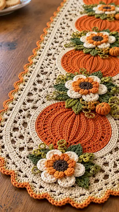 Autumn Pumpkin Table Runner Pattern step 2 - assembly progress