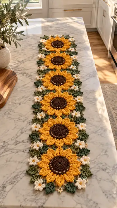 Sunflower Yellow And Brown Table Runner Pattern step 1 - construction progress