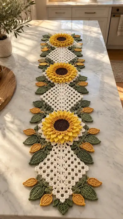 Sunflower Table Runner Pattern step 1 - construction progress