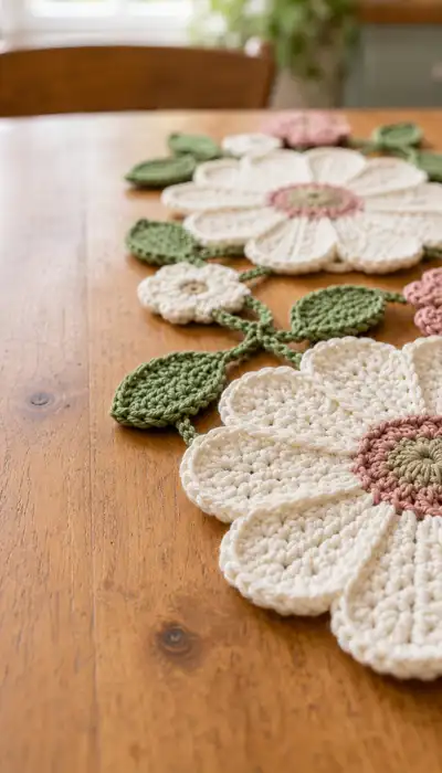 Daisy Chain Table Runner Pattern step 2 - assembly progress