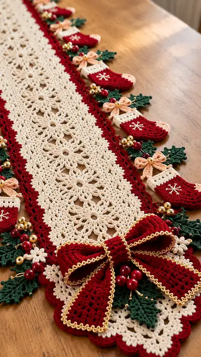 Festive Stocking Edge Table Runner Pattern step 2 - assembly progress