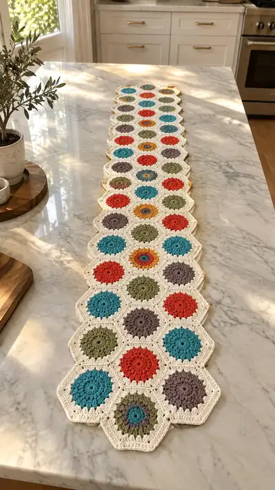 Hexagon Flower Table Runner Pattern step 1 - construction progress