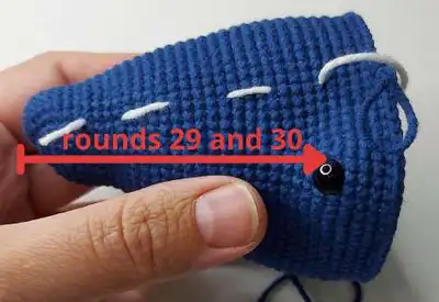 Crochet Whale Amigurumi Pattern step 4 - final assembly and finishing