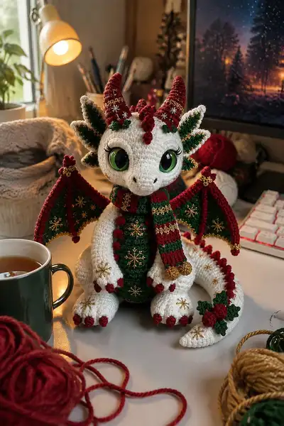 Lovely Christmas Cute Dragon Amigurumi Pattern step 1 - construction progress