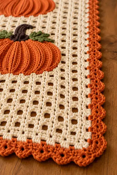 Pumpkin Patch Table Runner Pattern step 2 - assembly progress