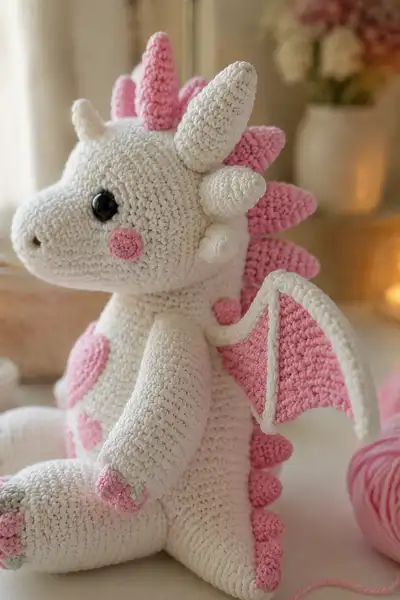 Love White Dragon Amigurumi Pattern step 2 - assembly progress