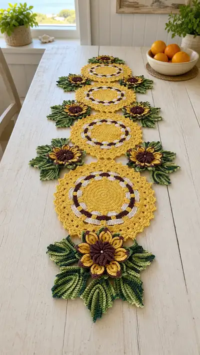 Sunflower Lace Table Runner Pattern step 1 - construction progress