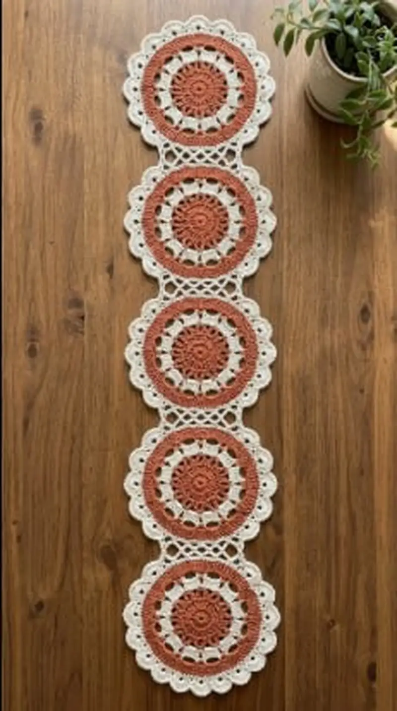 Terracotta Mandala Table Runner Pattern crochet pattern - detailed view of completed project